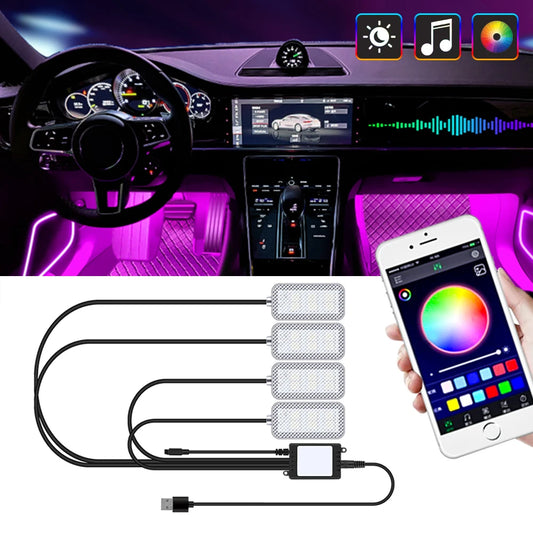 Car LED Interior Ambient Lights - RGB Music Control USB Kit